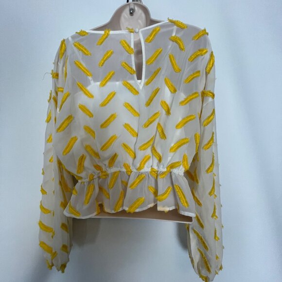 Ali & Jay Yellow Textured Long Sleeve Peplum Blouse S Polyester - Picture 7 of 10